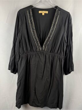 Motto Black Studded Boho Goth Tunic Dress L Festival Witchy Glam